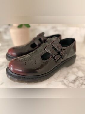 Dr Martens 8065 Mary Jane Arcadia Rub Off Leather Burgundy Size 9